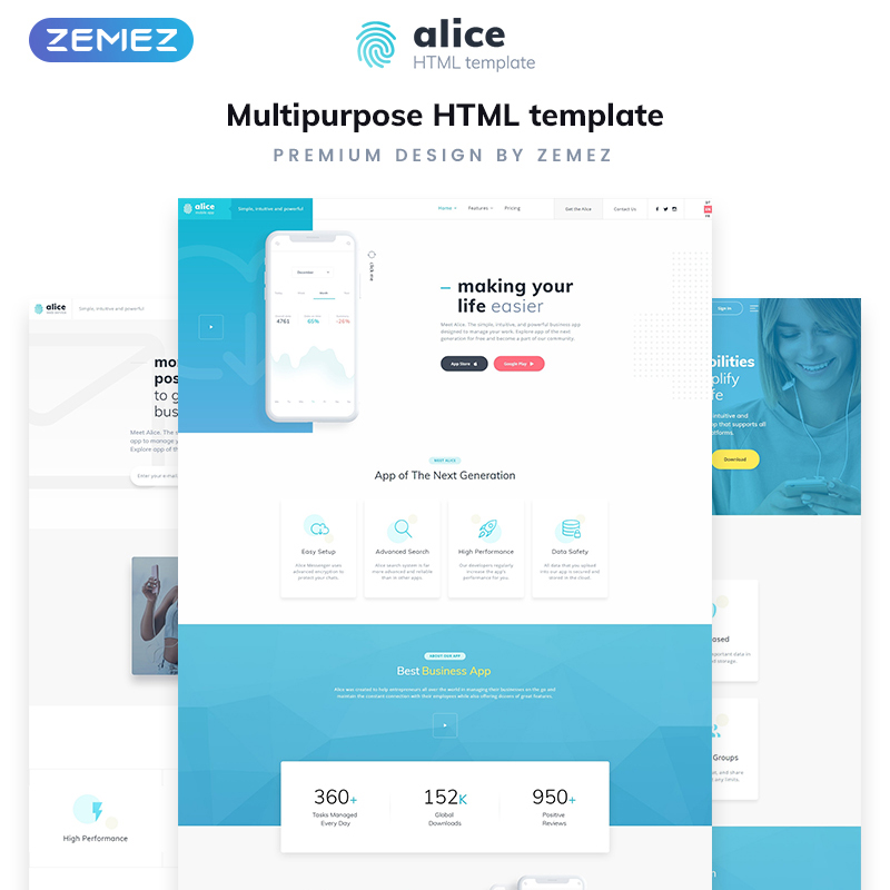 Alice - Application Multipurpose HTML5 Website Template Website Template